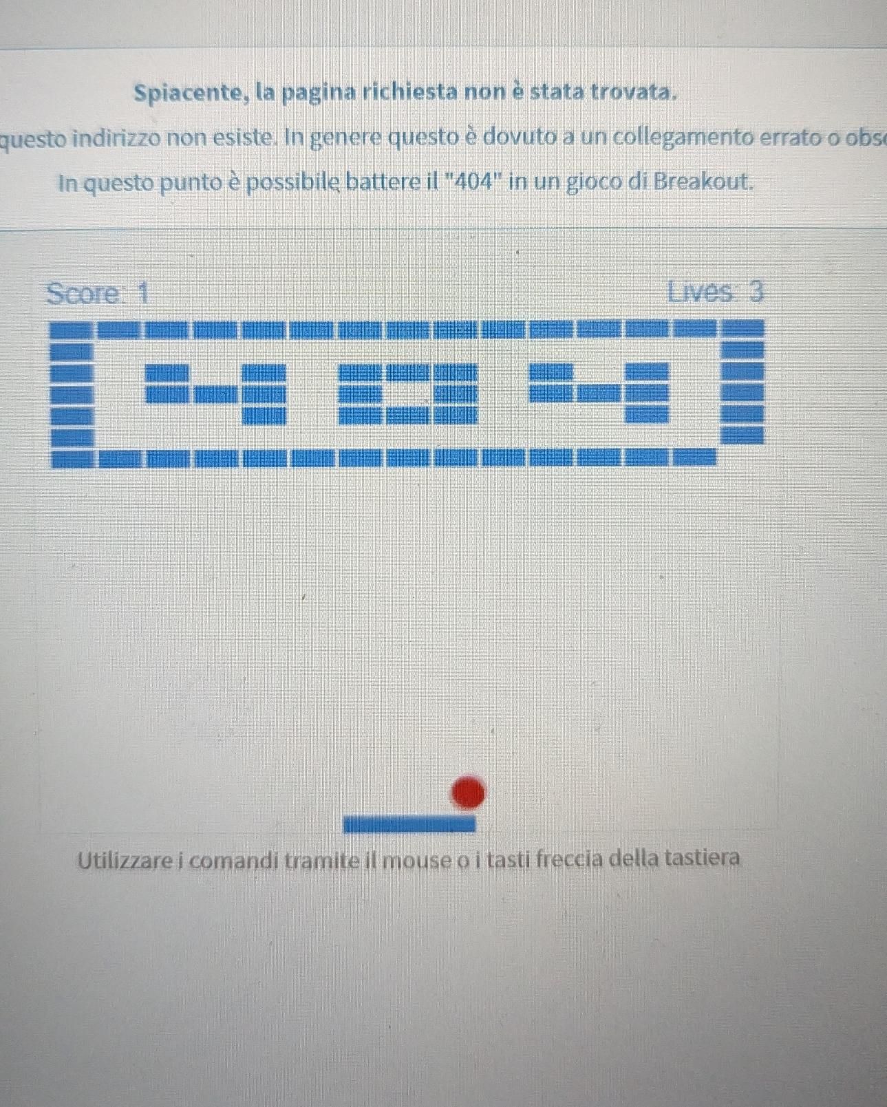 Errore 404 come gioco Breakout