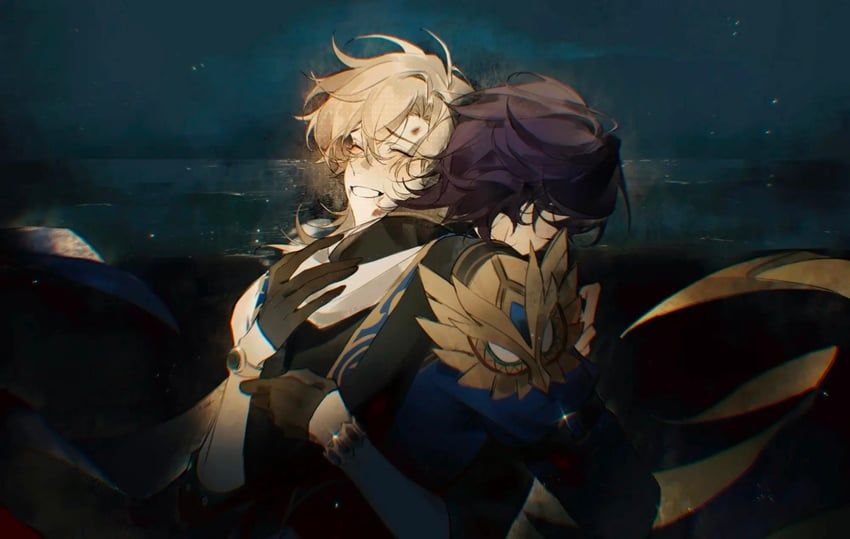 SFW yaoi art of the following characters : aventurine_(honkai:_star_rail) dr._ratio_(honkai:_star_rail)