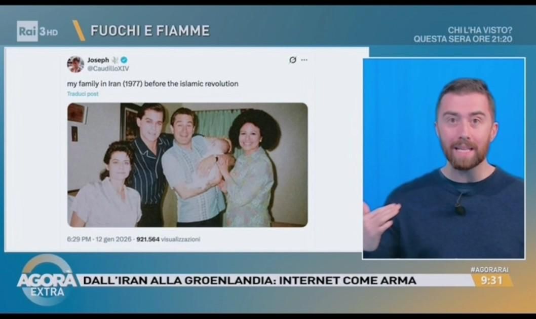 Agorà extra prende per buona e trasmette una foto spacciata sui social con dicitura "La mia famiglia in Iran (1977) prima della rivoluzione islamica", in realtà frame dal film " Quei bravi ragazzi", con tanto di riconoscibilissimo De Niro.