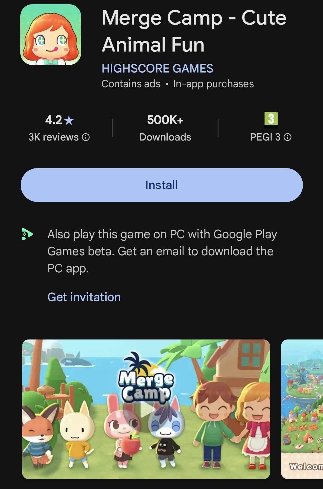An app on the Google Play store called Merge Camp.
The app icon features a character who is VERY reminiscent of an Animal Crossing player character.

A image is shown further down with more characters who look like they have fled one of Tom Nook's islands to live here.