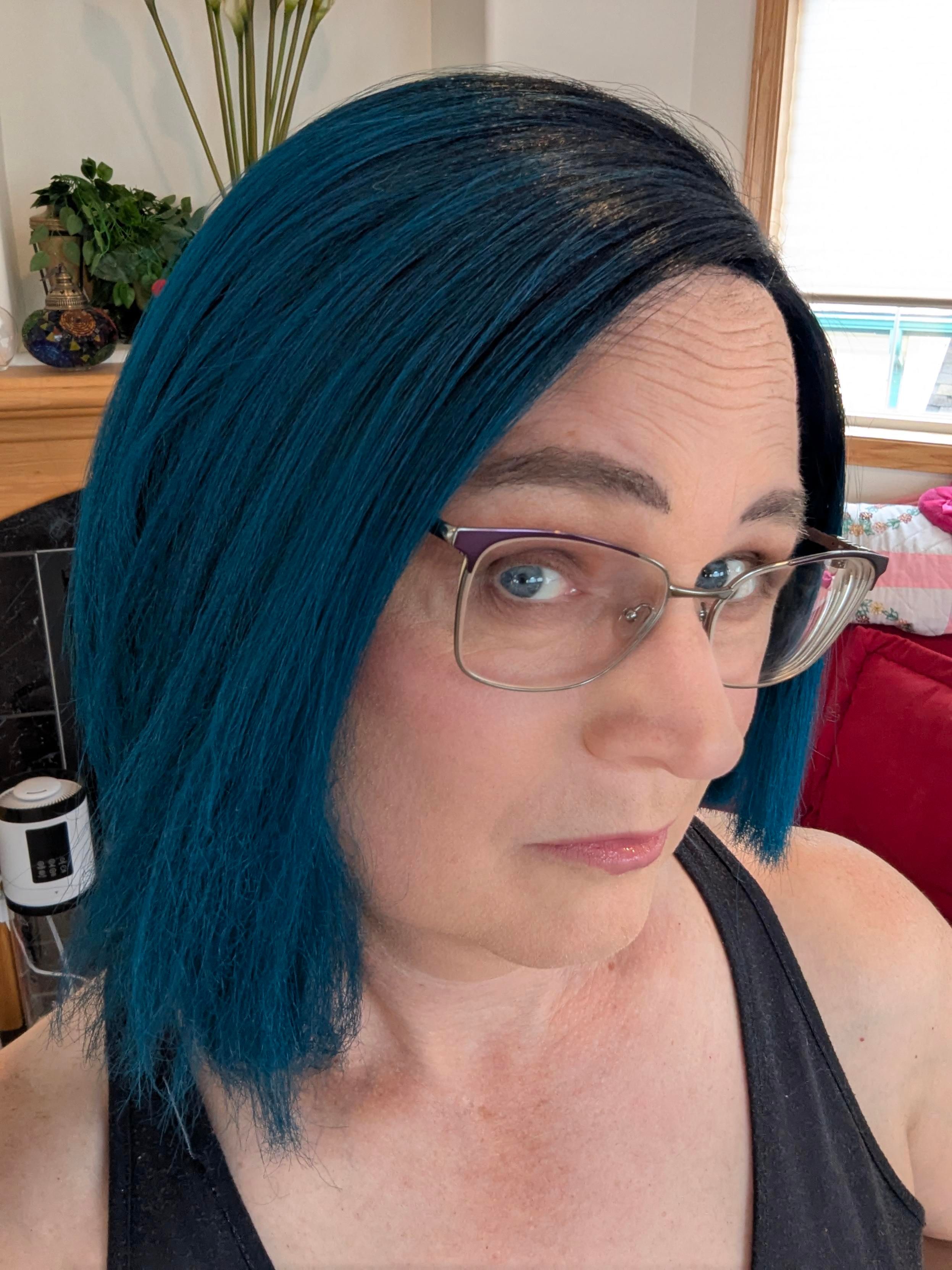 Another selfie of me with smoky eyeshadow and my blue wig