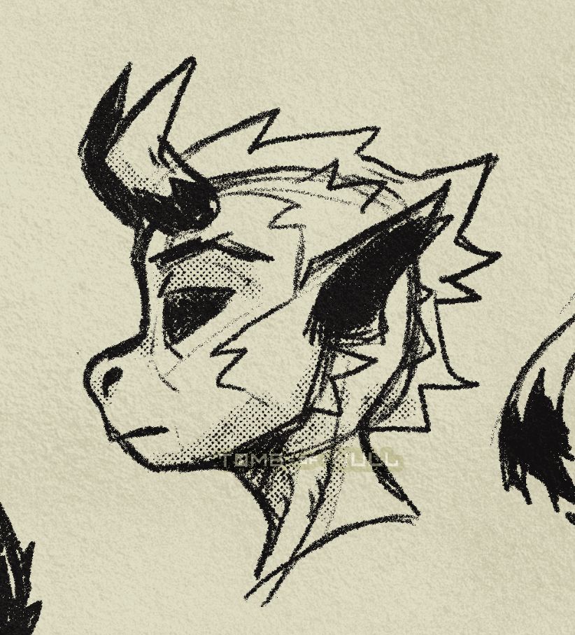 The head of a monkey imp thing facing left with a neutral expression. 