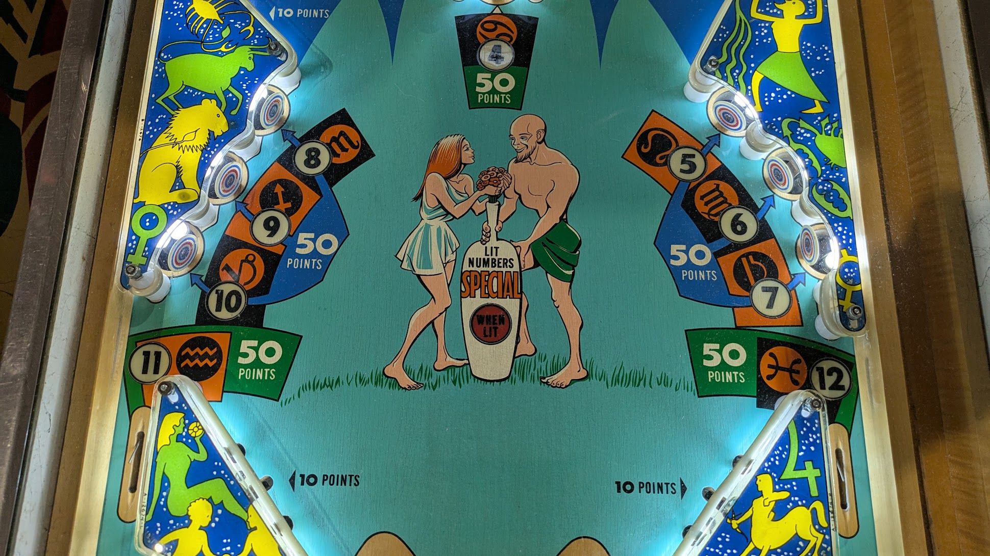 Aquarius Pinball lower playfield, 1970