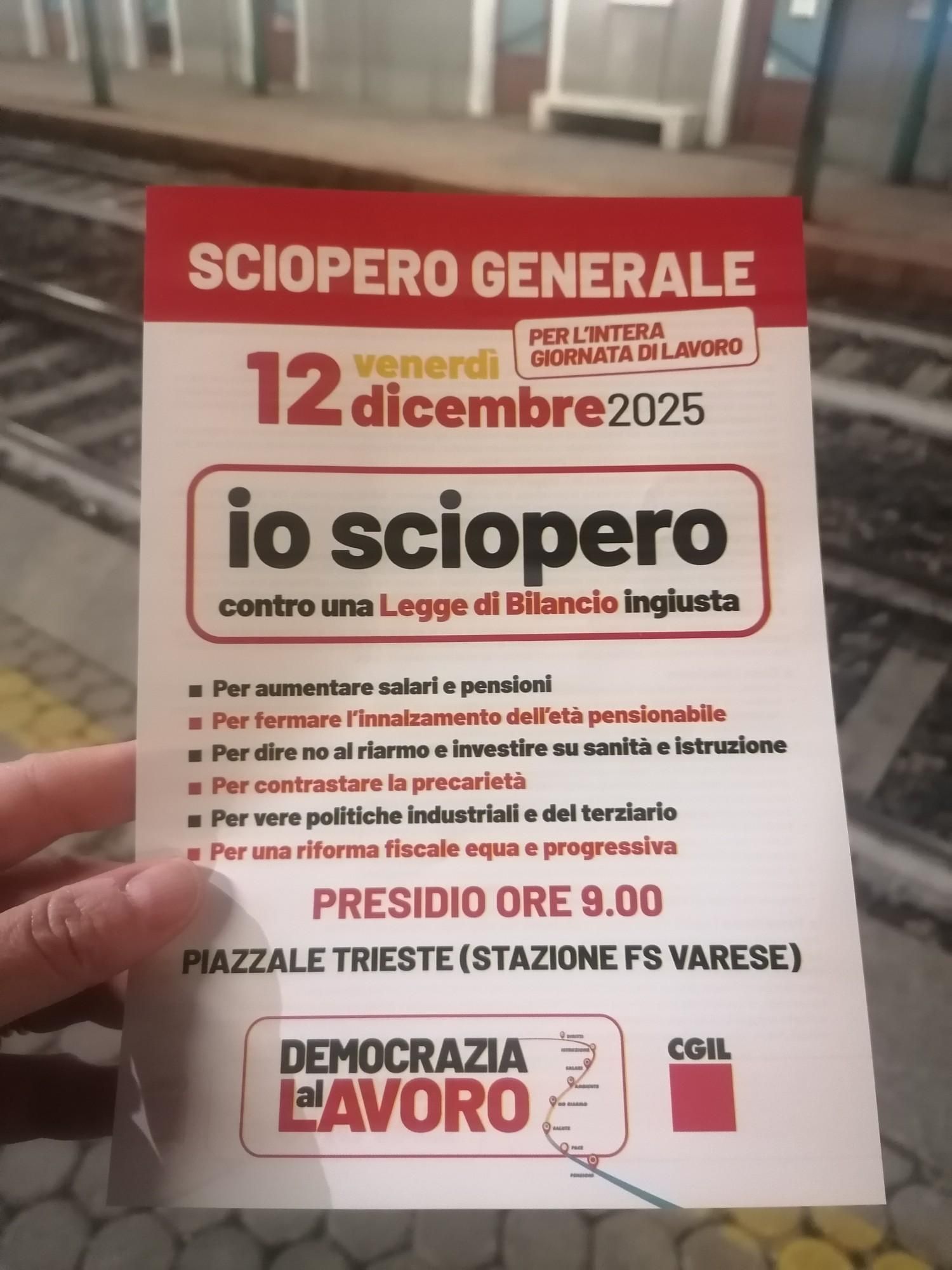 Volantino della CGIL dello sciopero generale che si terrà venerdì 12 dicembre