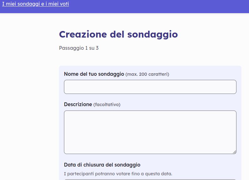 L'interfaccia utente di Framadate con i campi per la creazione del sondaggio tradotti in italiano