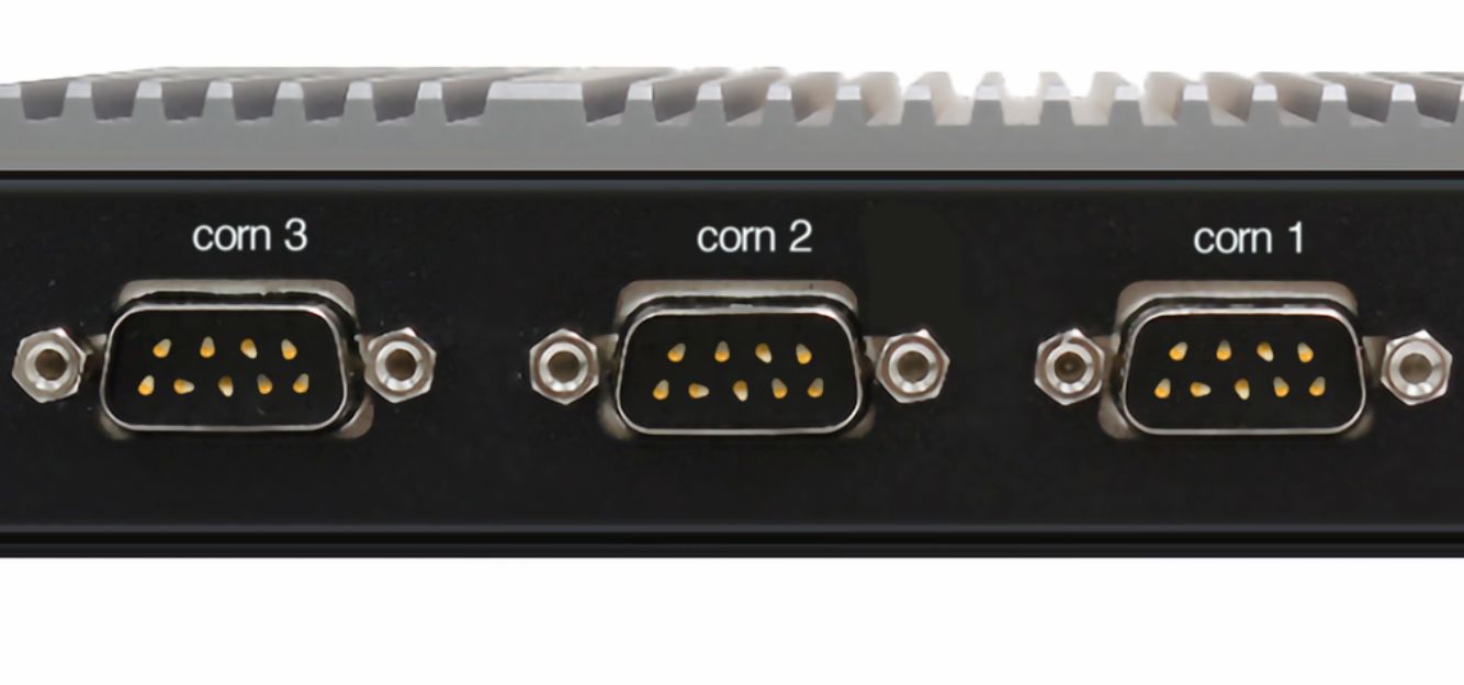 A photo of three corn ports labeled corn1 corn2 and corn3. The kerning makes them look like com ports. And the pins are made of corn kernels too. 