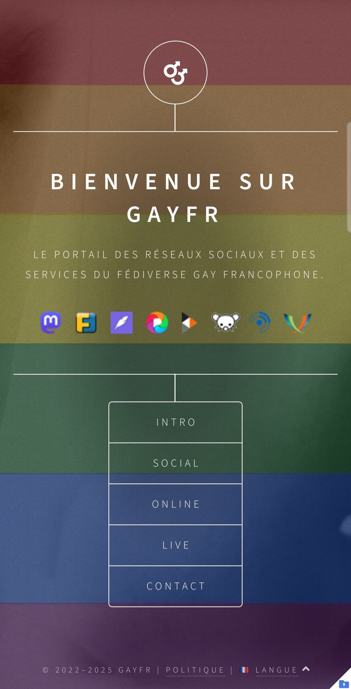 Page d'accueil du fédiverse gay francophone à l'adresse https://gayfr.online