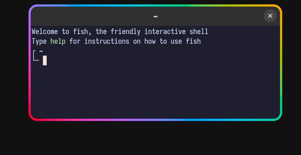 Alacritty with a rainbow border via an "oklch longer hue" gradient.