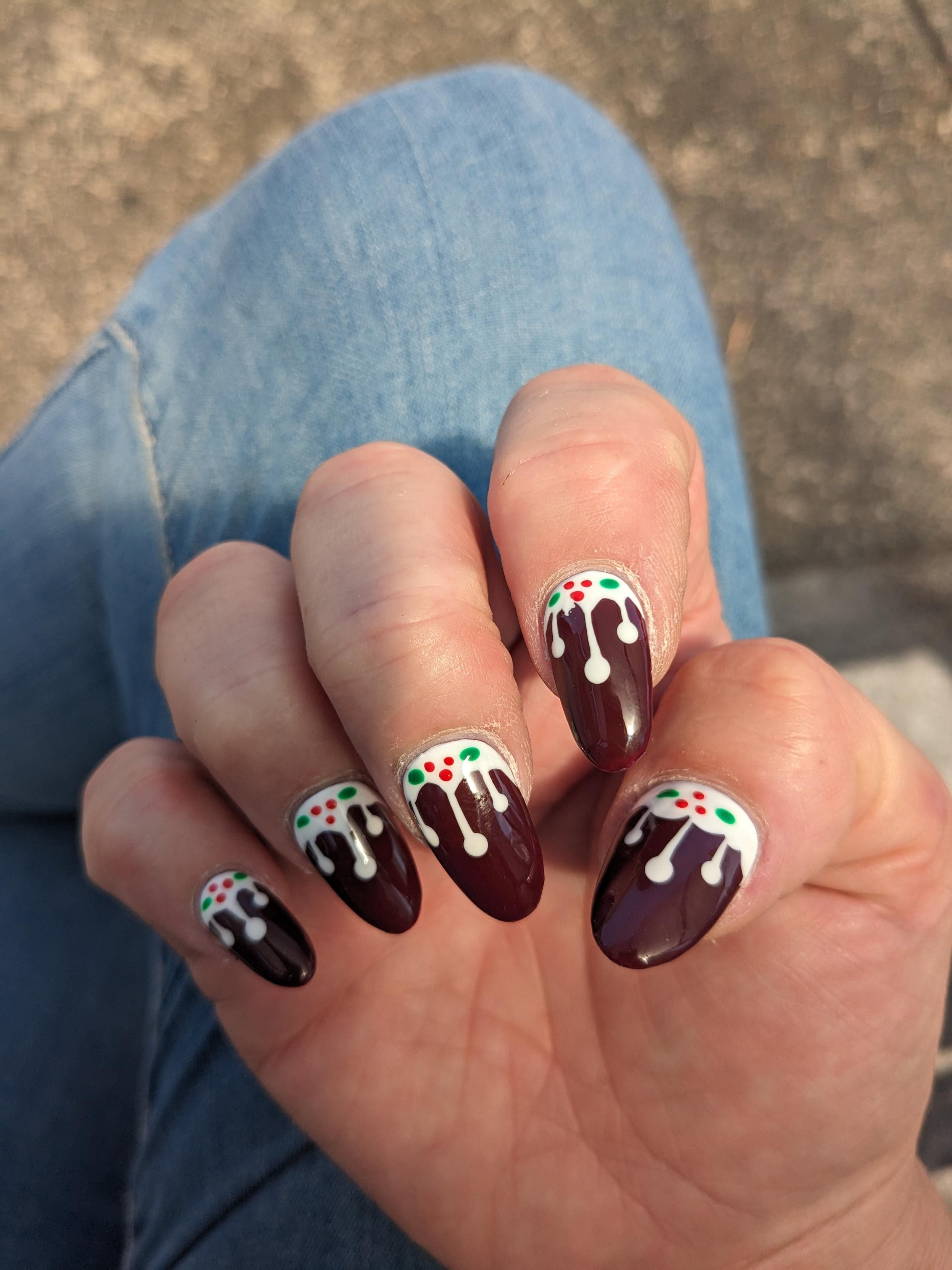 My finger nails 2 years ago as Christmas pudding