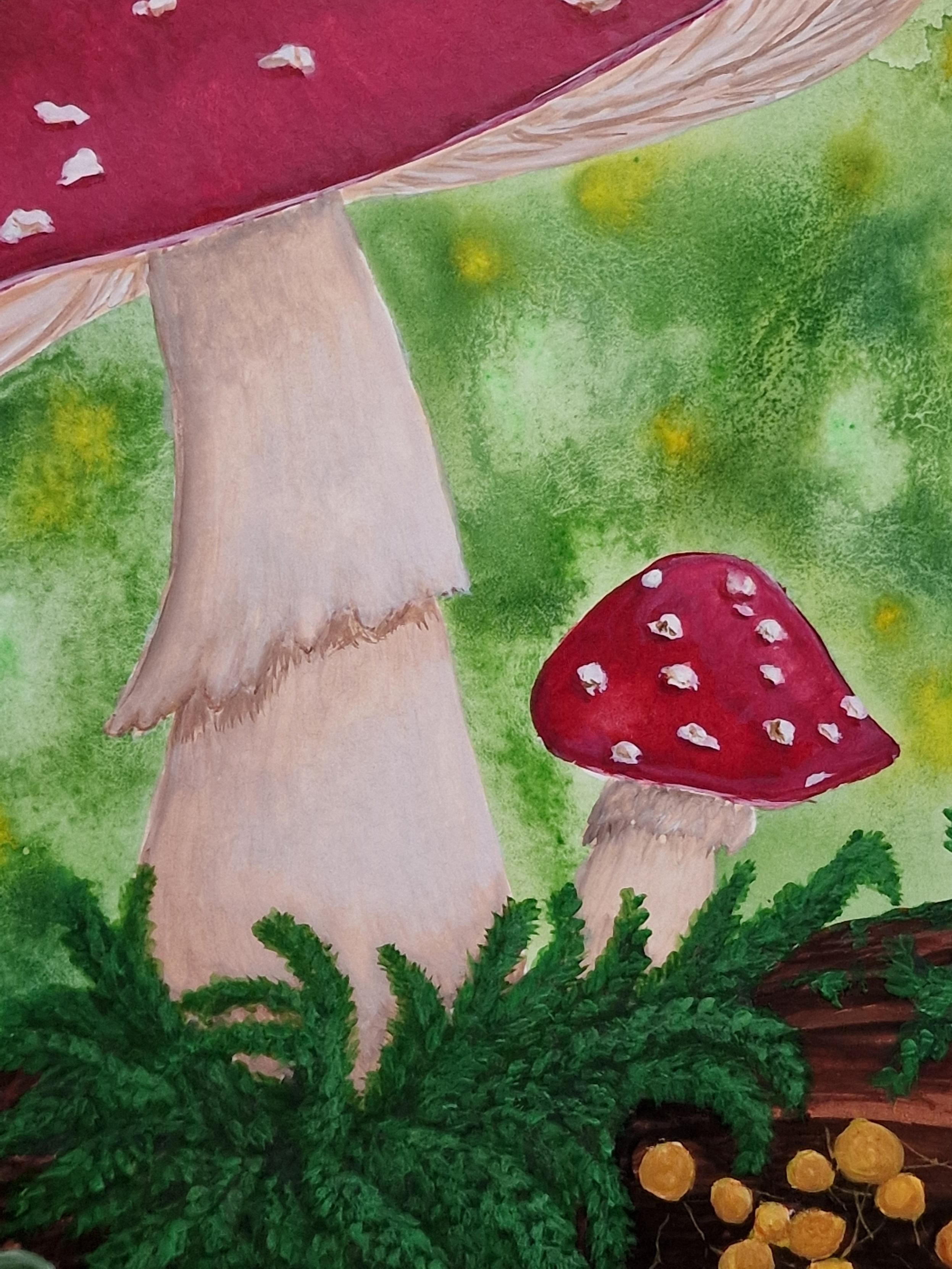 Close up of the base of the larger mushroom, and the whole smaller mushroom