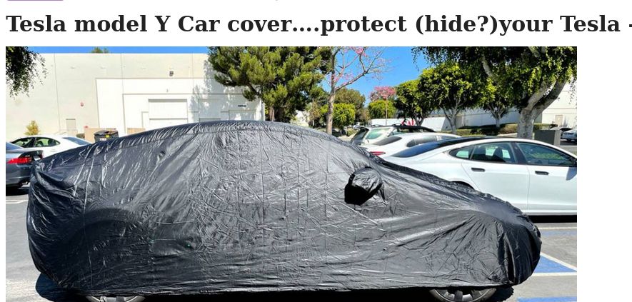 Picture of a car cover, says "Tesla model Y car cover"