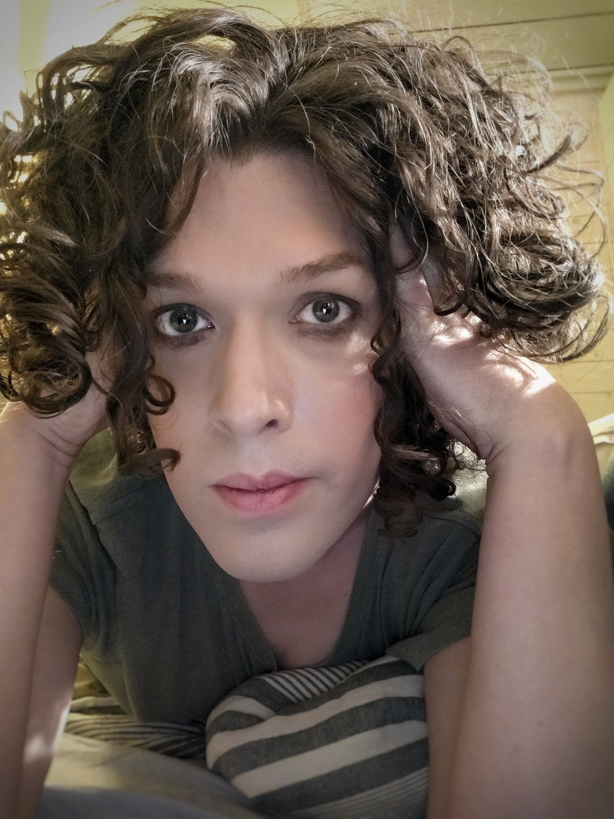 It's just me with my makeup smudged from crying, holding my head in my hands, looking at the camera, calm.