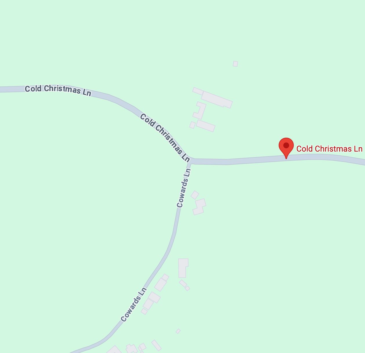 Cold Christmas Lane in Ware, UK where it intersects with Cowards Lane