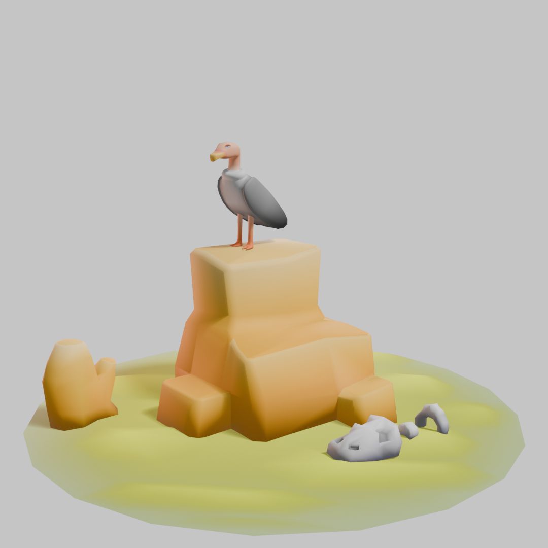 a 3d render of a vulture sitting on a rock in the dessert.
