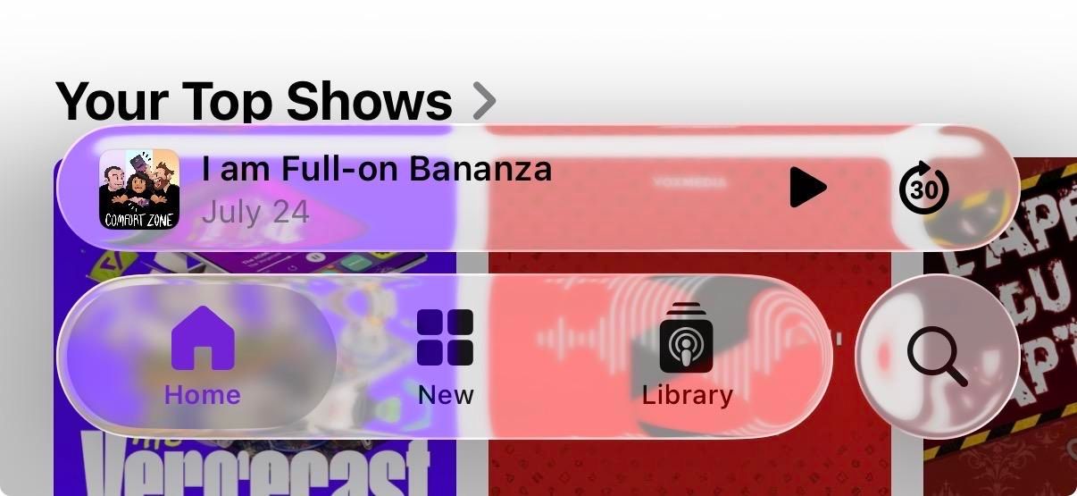 Same in Apple Podcasts over podcast cover arts.