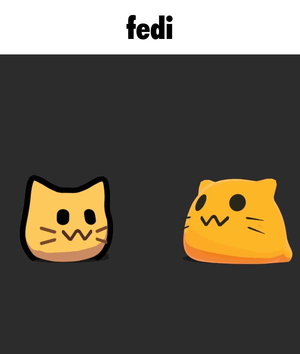 A gif of a blobcat and a neocat bouncing with the caption "fedi"