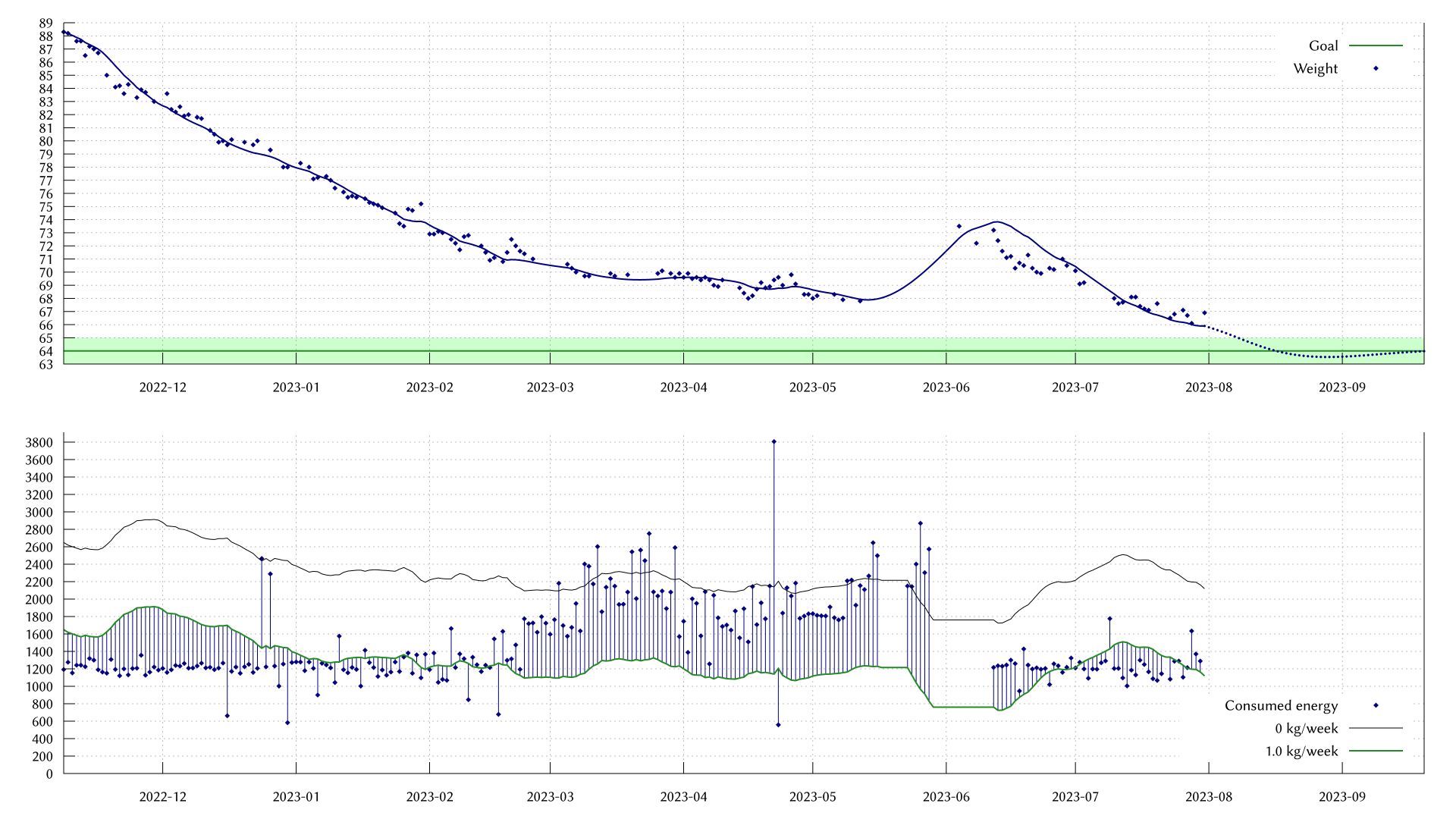 My weight dropped at a medium pace to approximately 66 kg.