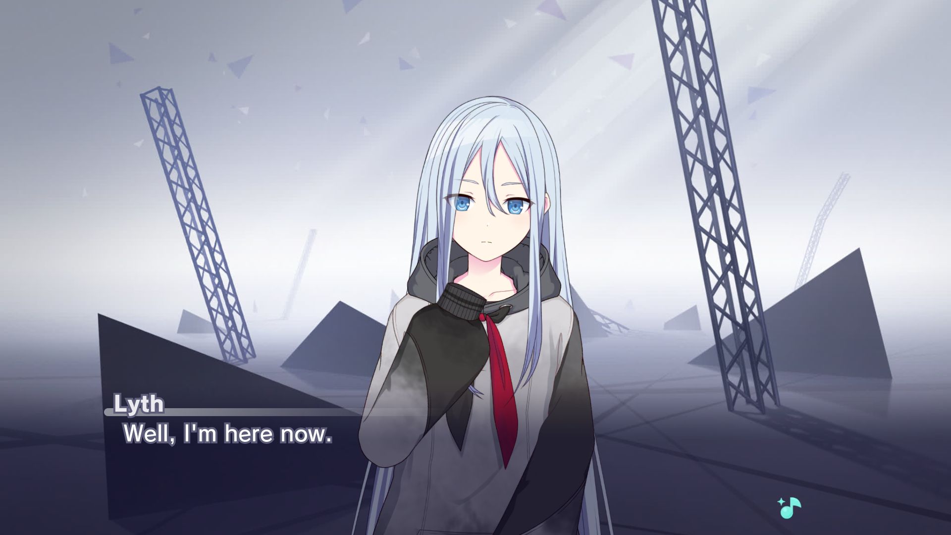 A continuation of the above scene. Lyth, now in the Empty Sekai, says "Well, I'm here now."