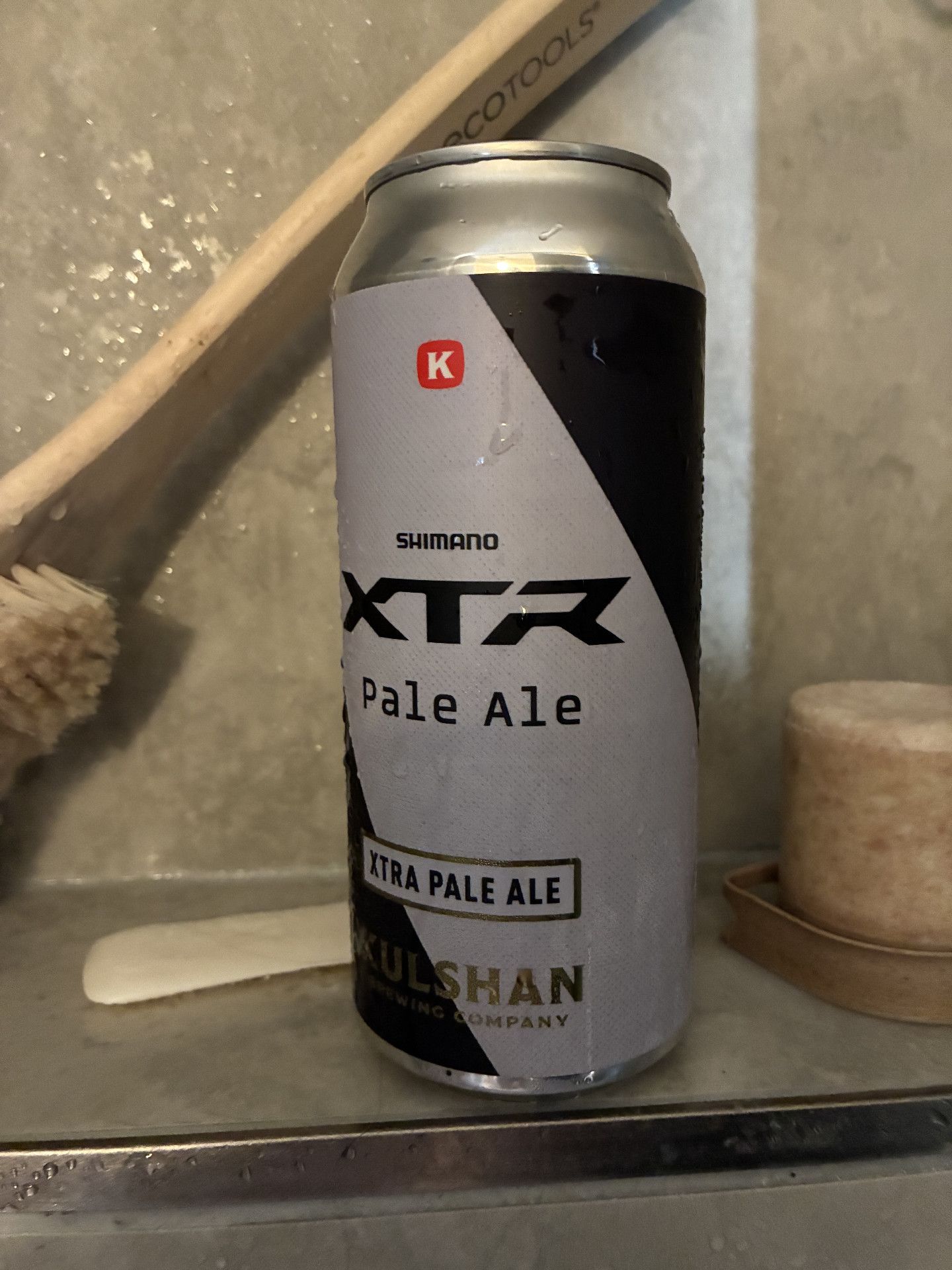 A beer can in a shower