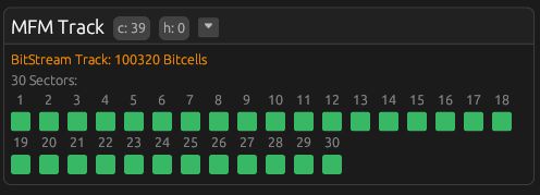 A screenshot of fluxfox showing a floppy disk track, #39, it has 30 sectors