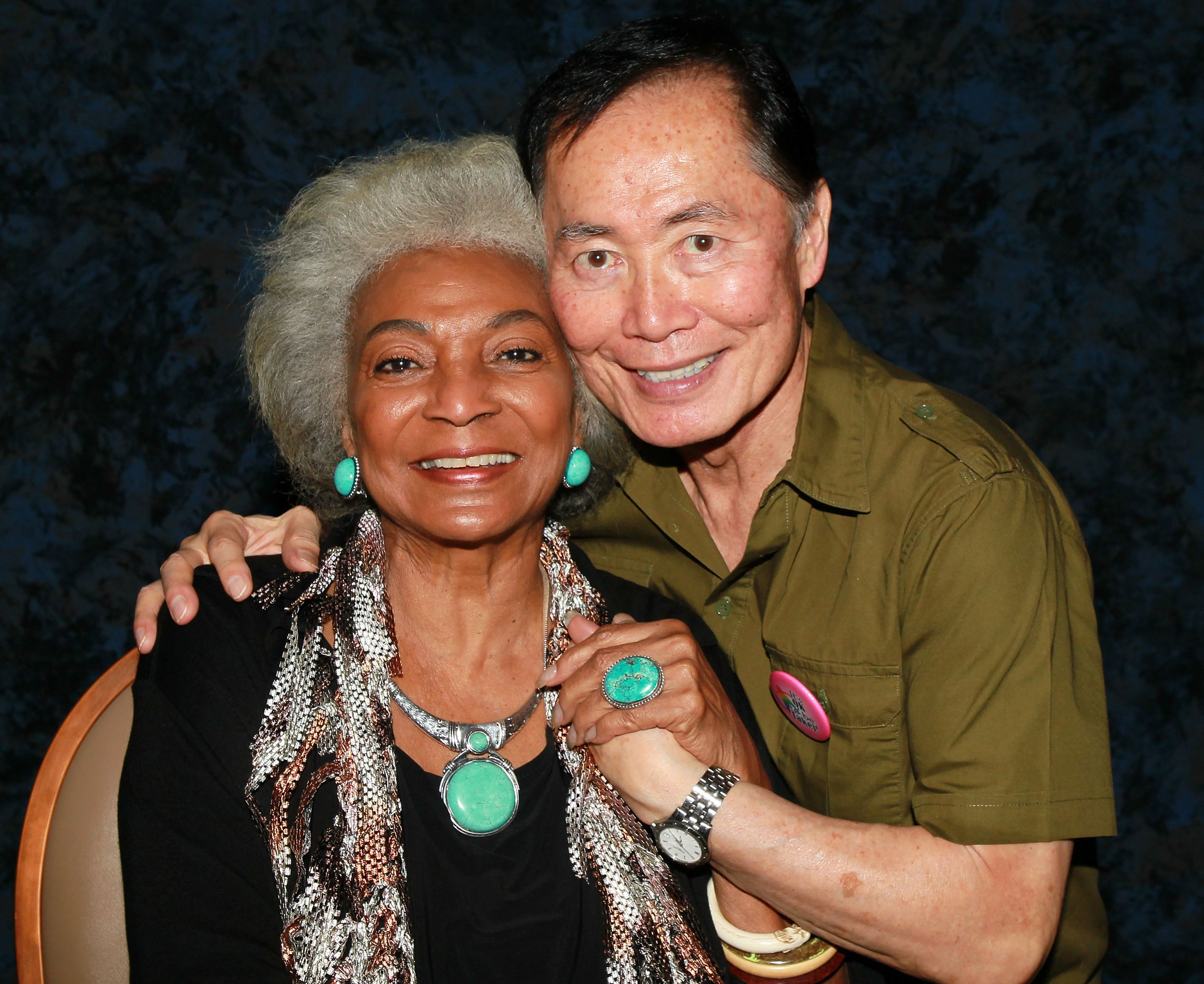 Actors Nichelle Nichols (L) and George Takei attend Day 4 of the Official Star Trek Convention at the Rio Las Vegas Hotel & Casino on August 14, 2011 in Las Vegas, Nevada. (Photo by David Livingston/Getty Images)