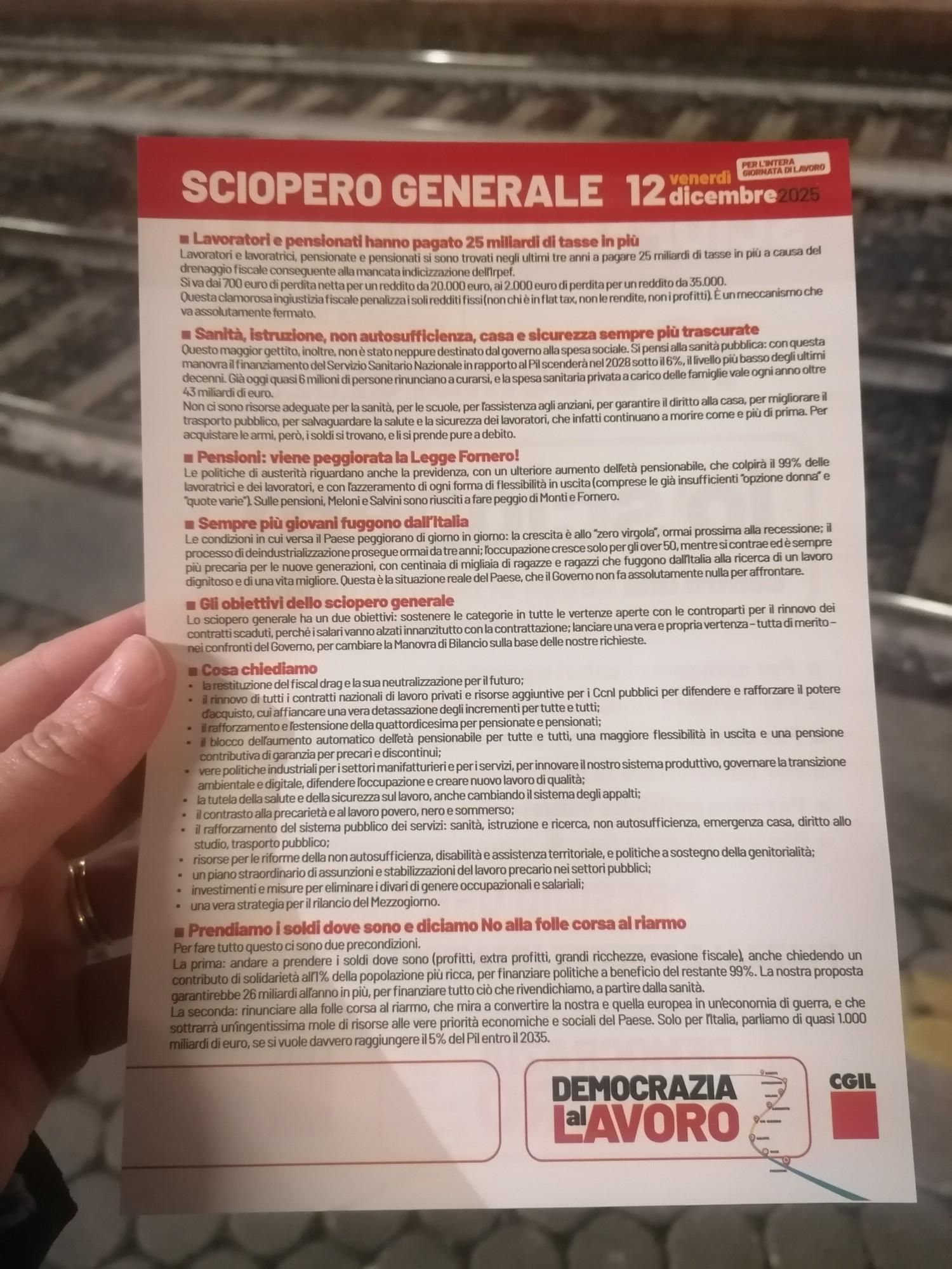 Retro del volantino, utile per conoscere le motivazioni dello sciopero e fare, al contempo, un controllo della vista.