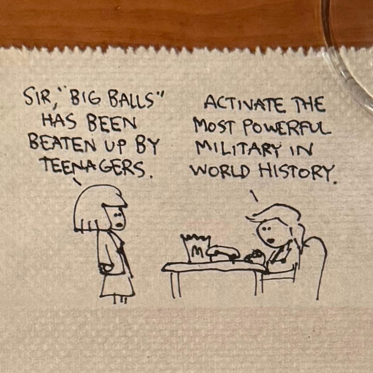 Scribbled on a napkin by Bill Amend, creator of the cartoon FoxTrot.

h/t Steve Roberts