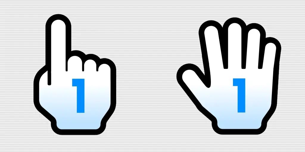 High quality images of the Wii Pointer hand with its index finger up on the left and the Wii Pointer hand with all fingers up on the right
