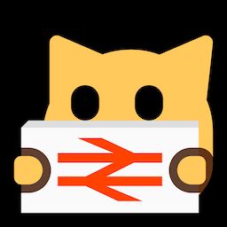 neocat holding a sign that has the British rail double arrow (in British rail red) on it 