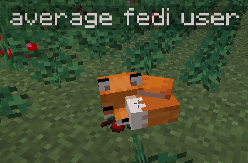 A cropped Minecraft screenshot, showing a sleeping fox named "average  fedi user."