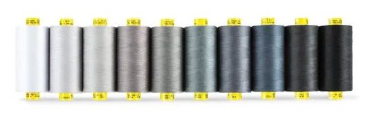 An array of thread colors from white to black in the gray family.
Gutermann Mara 100 All Purpose Thread Color Tones Pack - Tex 30 - 1,093 yds. - 10/Pack - Day to Night