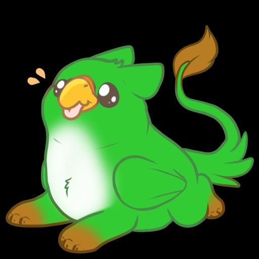 a transparent digital drawing of a small green gryphon with its tongue sticking out