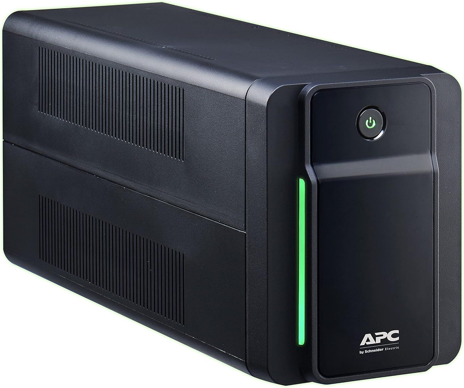 Anonymous black plastic box with cooling slots on the side and power button and APC logo on the front.