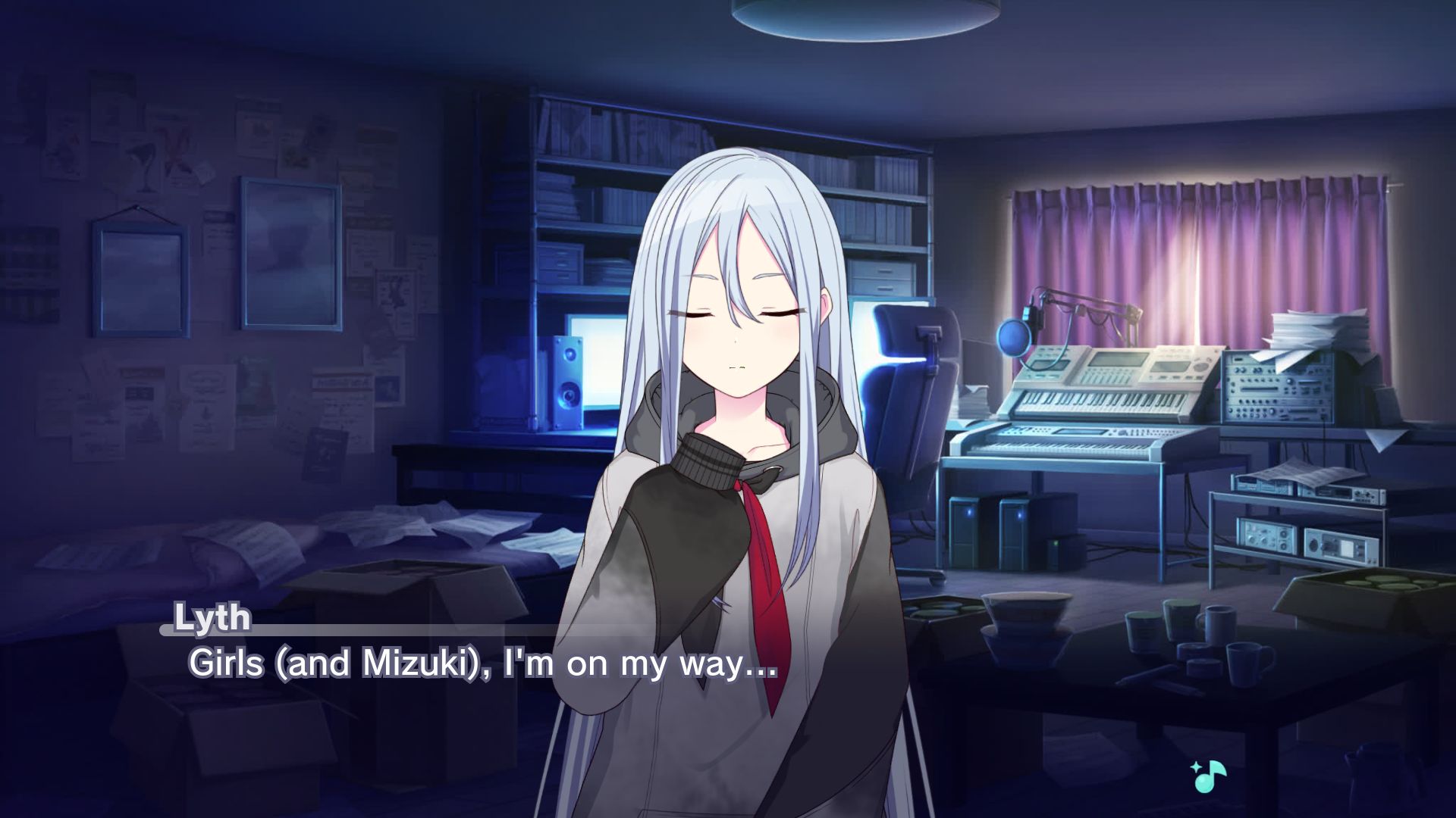 Lyth closes her eyes and says "Girls (and Mizuki), I'm on my way..."