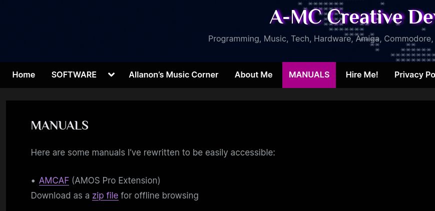The screenshot shows the Manuals page I was talking about in the post, with the AMCAF extension links.