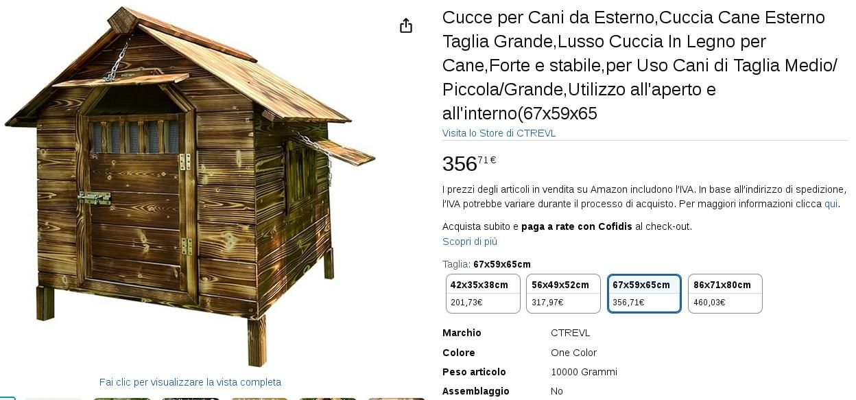 Dal sito del fiume brasiliano,
Cucce per Cani da Esterno,Cuccia Cane Esterno Taglia Grande,Lusso Cuccia In Legno per Cane,Forte e stabile,per Uso Cani di Taglia Medio/Piccola/Grande,Utilizzo all'aperto e all'interno(67x59x65 
356,71€.