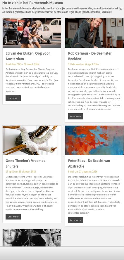Kopie Overzicht tijdelijke tentoonstellingen in Purmerends Museum
In vier blokken met kleurige fotos