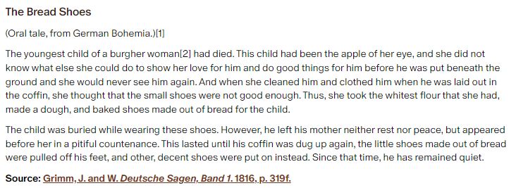 German folk tale "The Bread Shoes". Drop me a line if you want a machine-readable transcript!