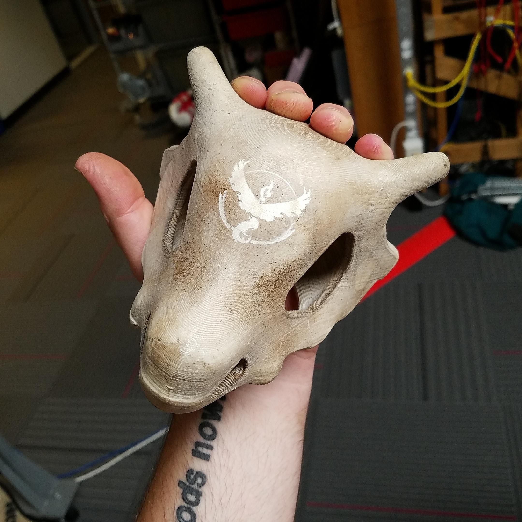 Cubone Skull engraved with the Team Valor logo