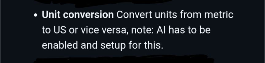 screenshot of a github readme page for a project. "Unit conversion: Convert units from metric to US or vice versa, note: AI has to be enabled and setup for this."