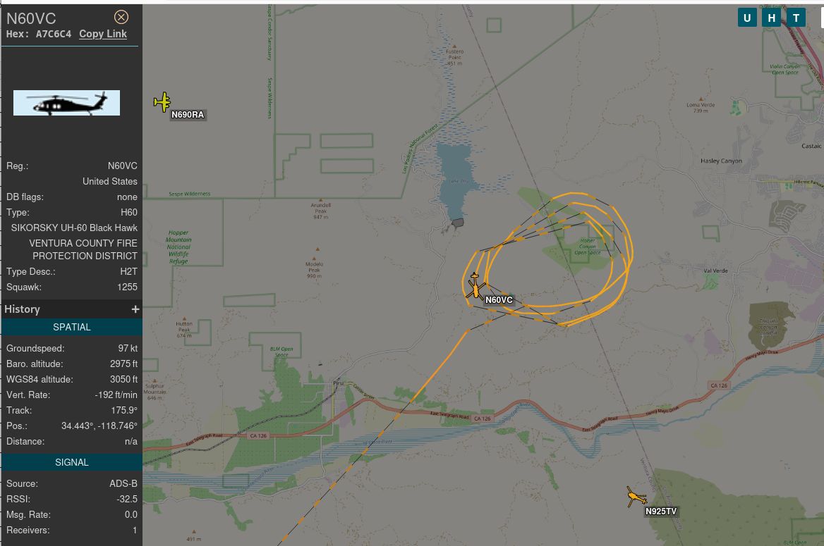map showing circles near Lake Piru