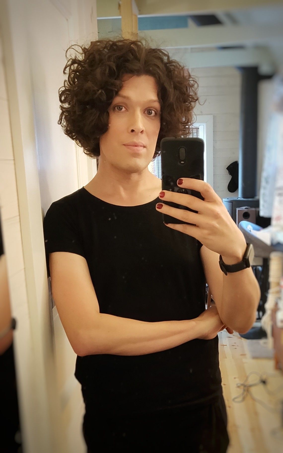 Selfie of my “boymode”, which… isn't much of one. I'm wearing black.