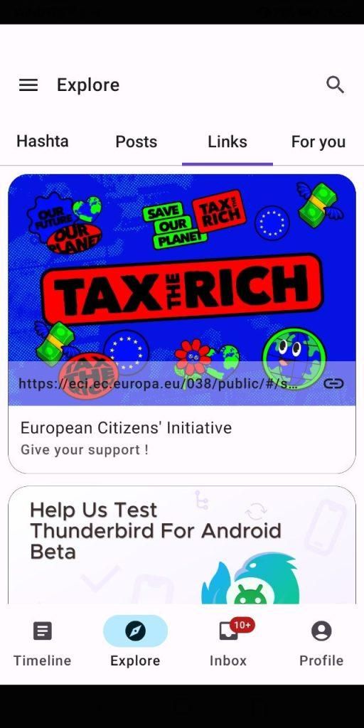 La sezione “explore” con i link più condivisi