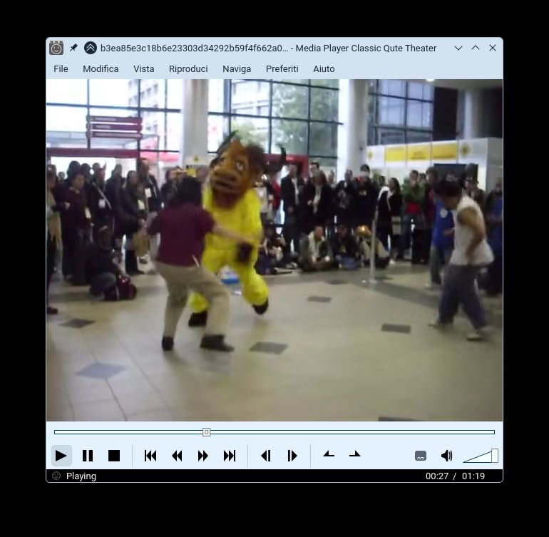 Screenshot of MPC-QT with a random Stallman dance video.