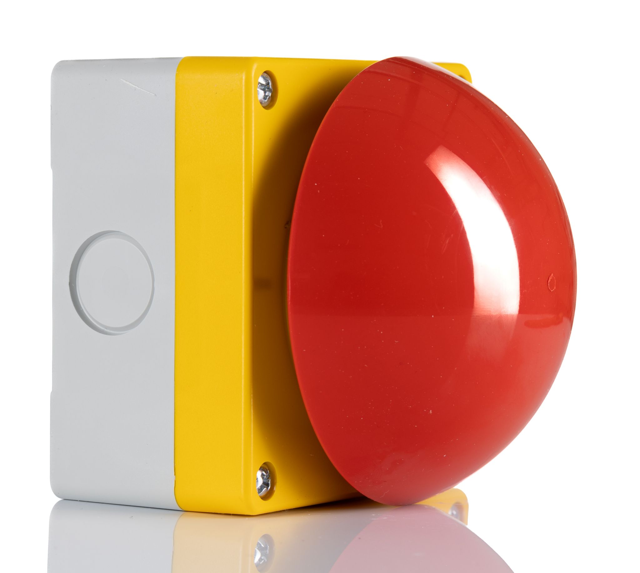 a photo of a very big industrial red button