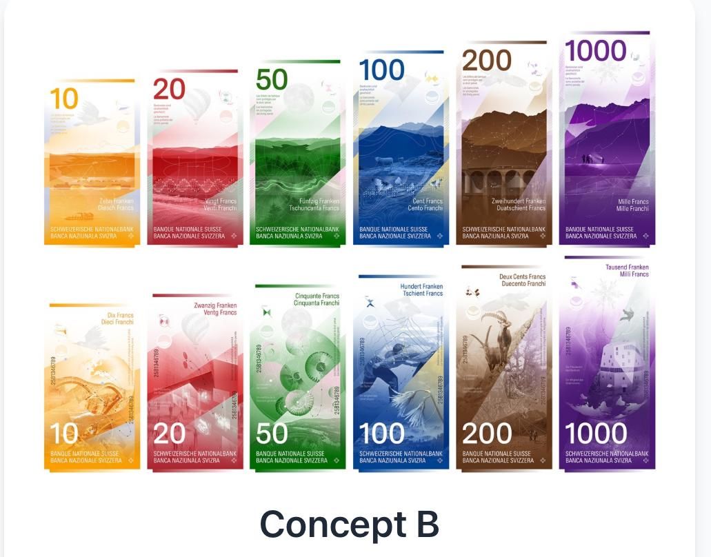 One of the 12 design concept for the new Swiss bank notes.