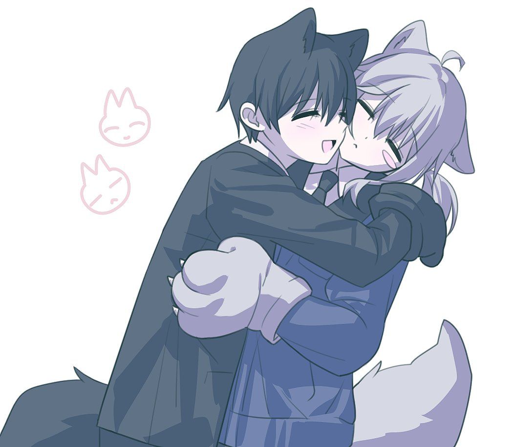 Two catboys hug