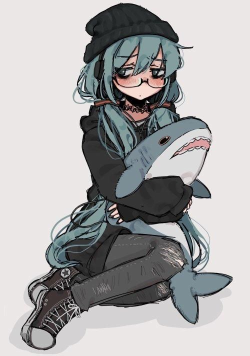 exhausted trans girl miku with a blahaj