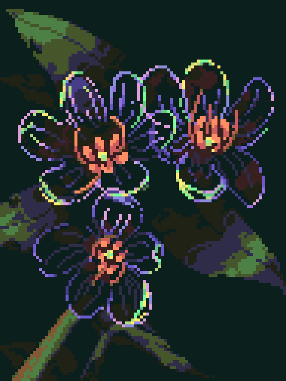 pixel art of a skeleton flower (Diphylleia grayi)