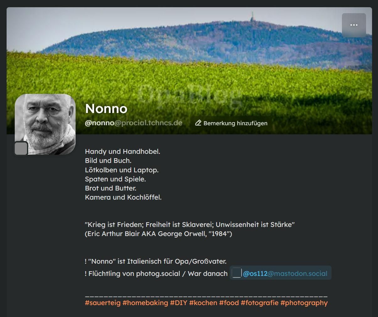 Profile of my account on the Sharkey-server procial.tchncs.de.